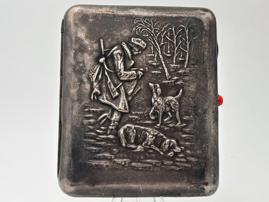 Cigarette Case Hunter with Two Dogs Vintage Soviet | Novosibirsk Plant NPZ Tobacciana USSR