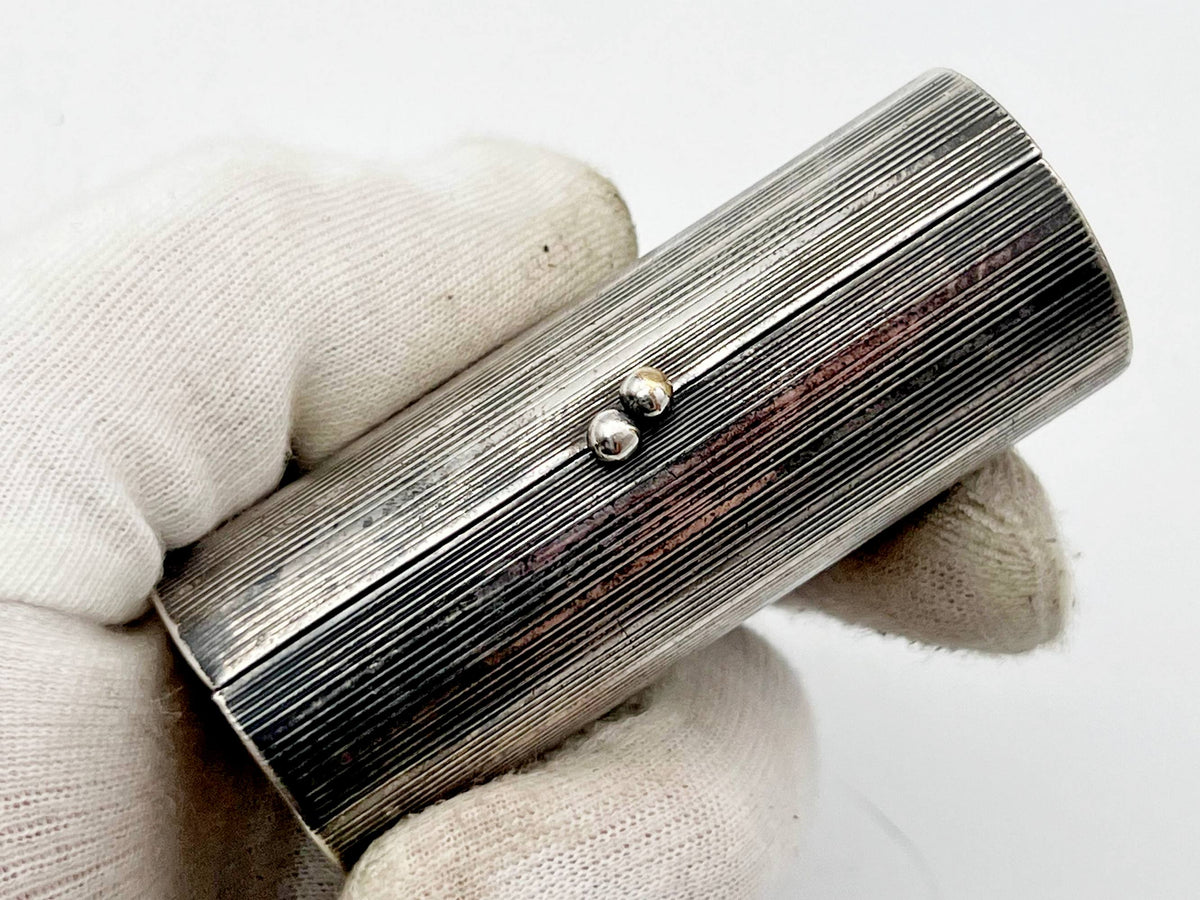 Vintage Silver Plated Mouthpiece Case | Cylindrical Lipstick Cigarette Holder Box Western European Tobacciana