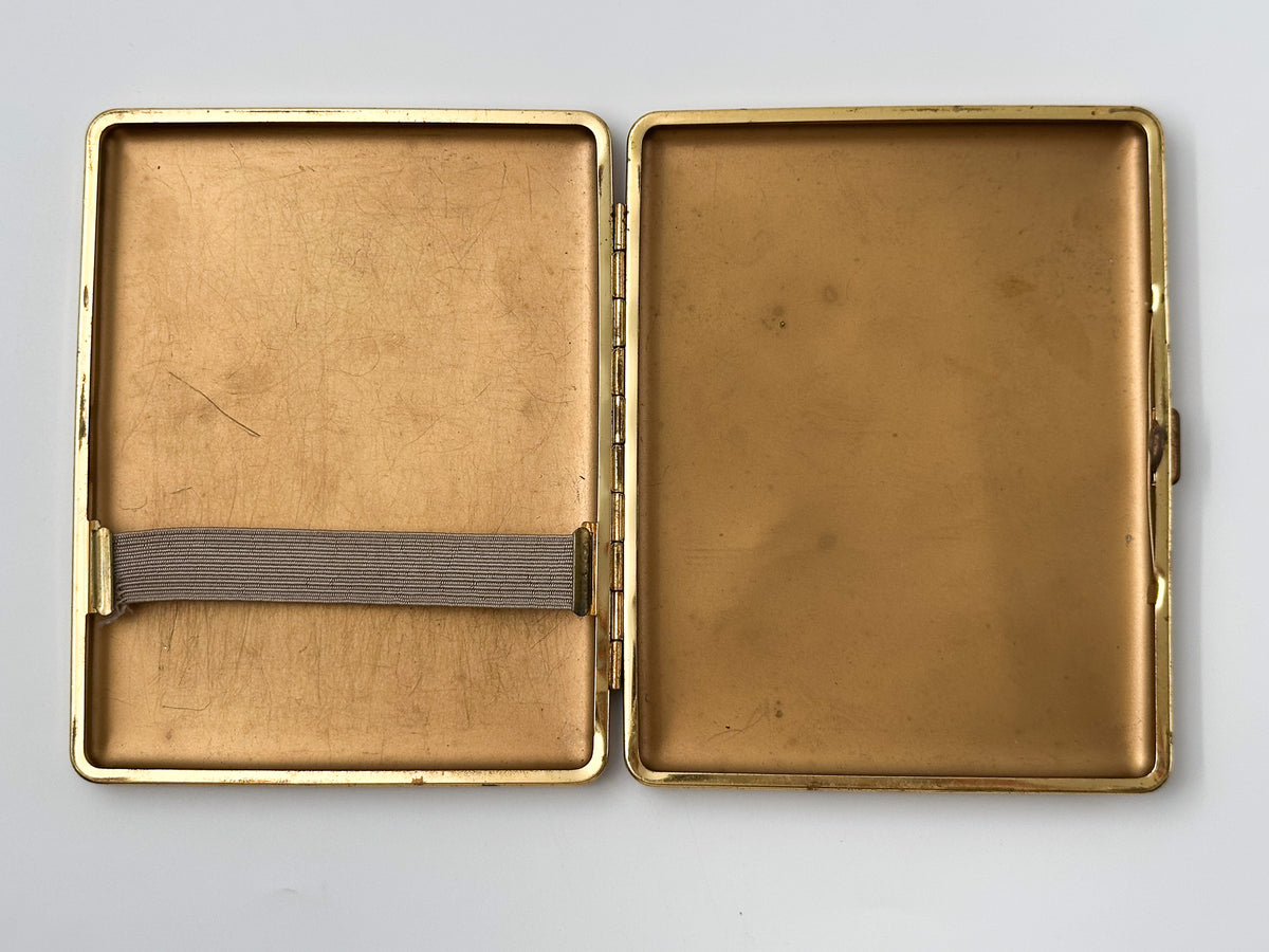 Vintage Large Brown Leatherette Brass Cigarette Case | Retro Pocket Box Western European Tobacciana