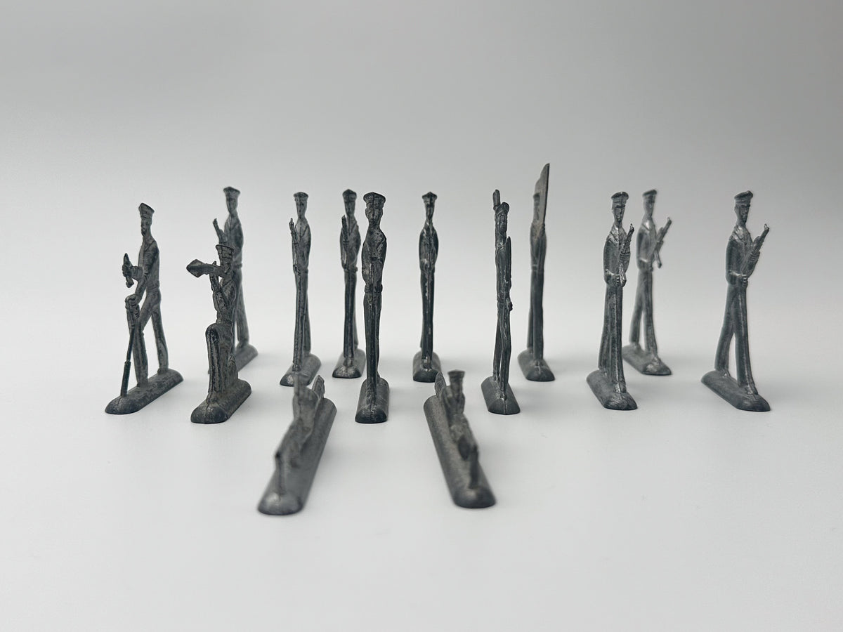 Vintage Soviet Revolutionary Sailors Metal Toy Soldiers Lot | USSR Flat Figures Action Set of 14