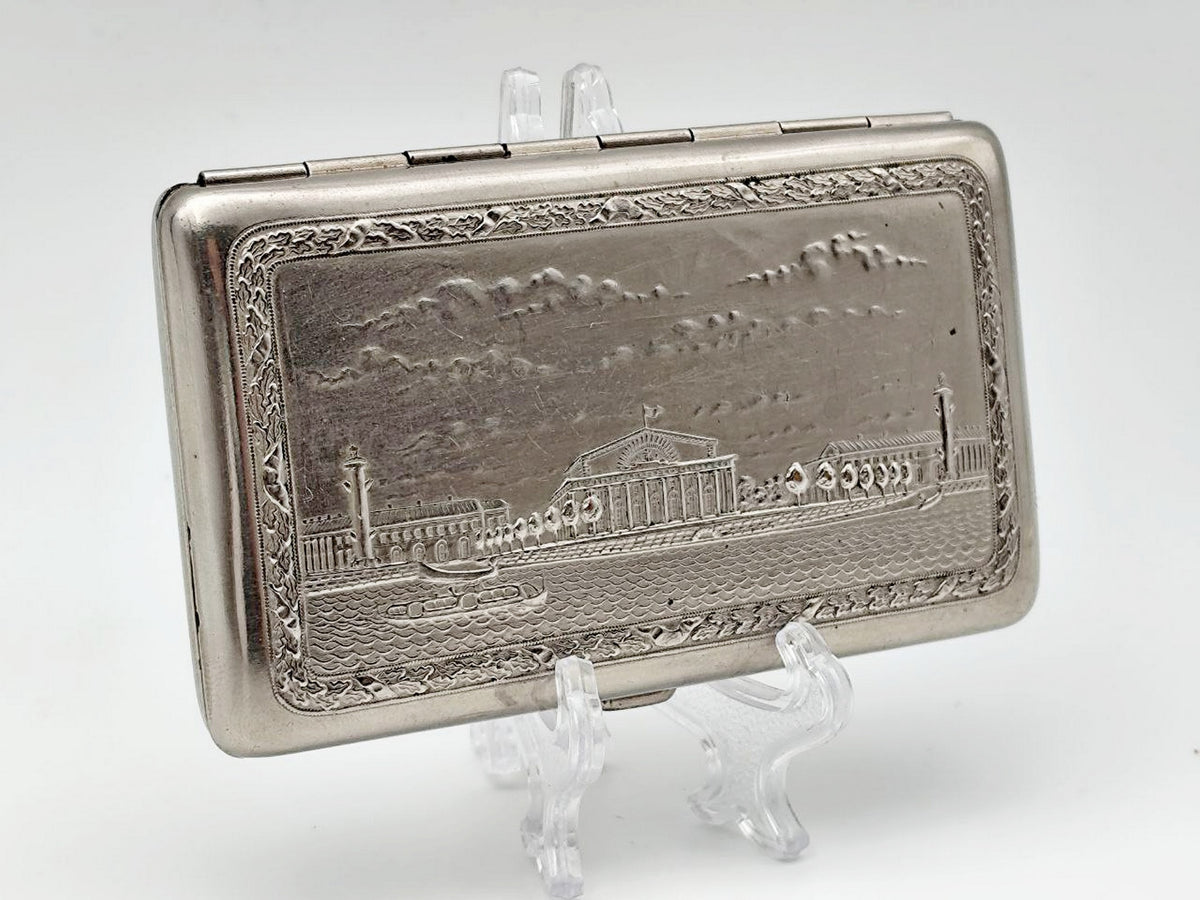 Vintage Leningrad Rostral Columns Mini Cigarette Case | Lenemalier Pocket Box Soviet Tobacciana USSR