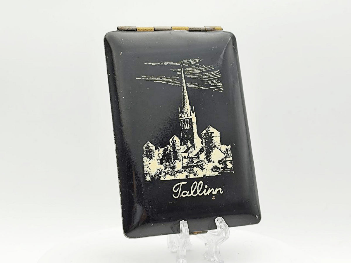 Vintage Cigarette Case Tallinn St Olafs Church | Estonian SSR Metal Black Pocket Box Tobacciana USSR