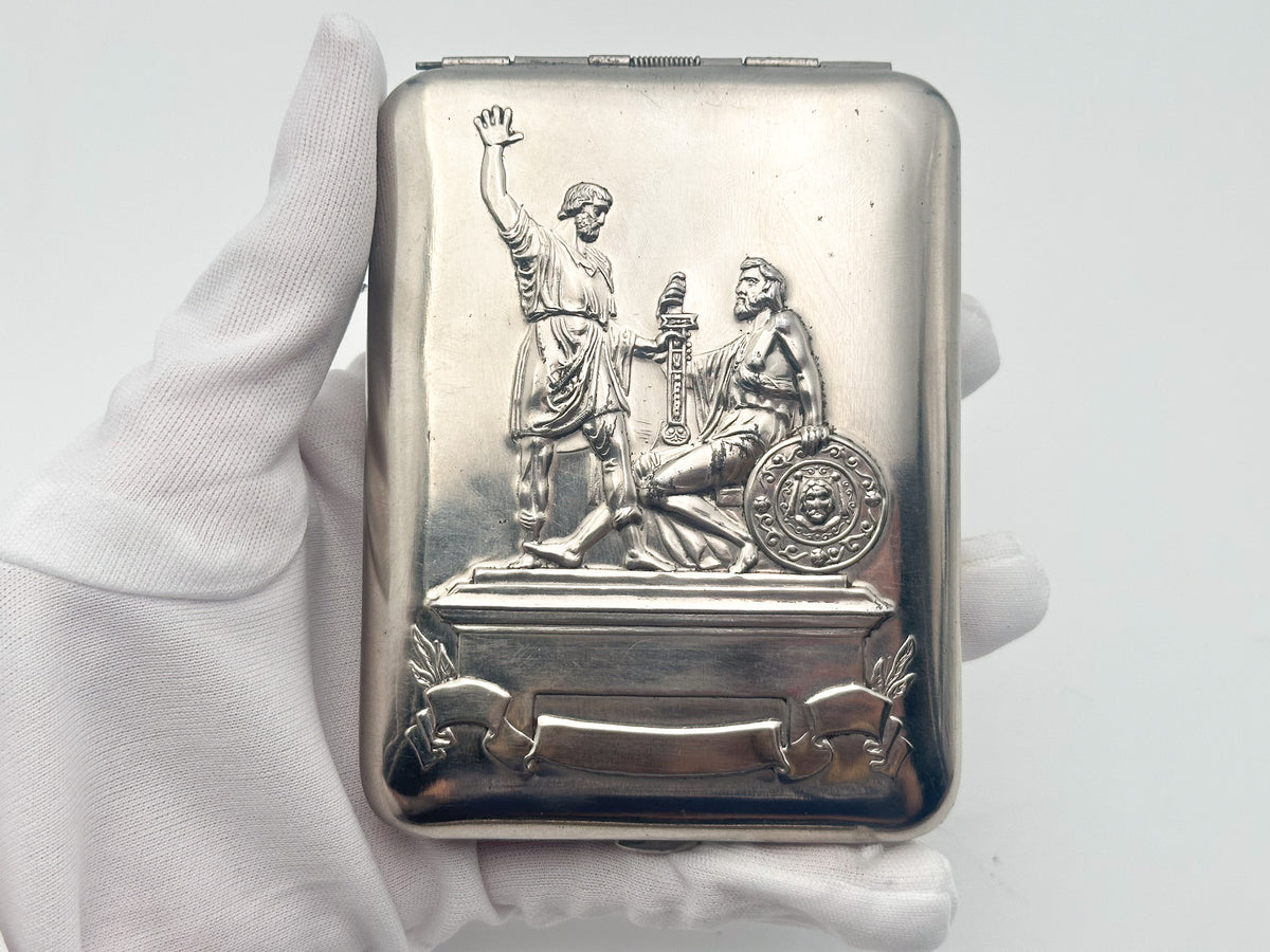 Vintage "Minin and Pozharsky" Soviet Cigarette Case | USSR Moscow Red Square Embossed Metal Tobacciana Monument Souvenir