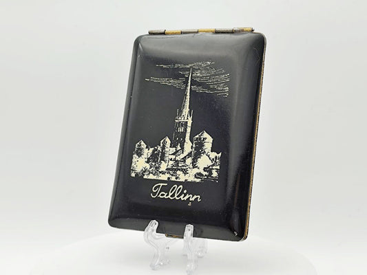 Vintage Cigarette Case Tallinn St Olafs Church | Estonian SSR Metal Black Pocket Box Tobacciana USSR