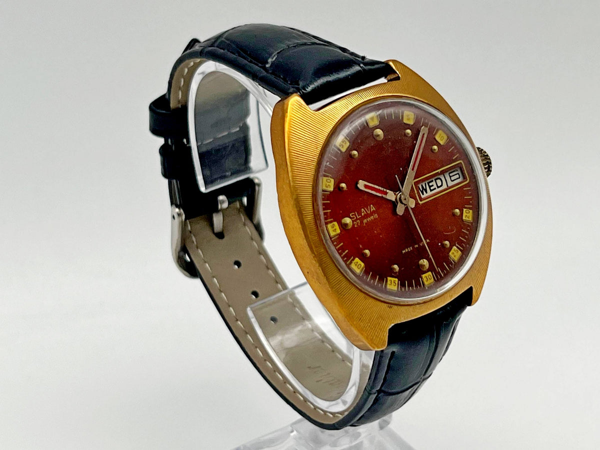 Vintage SLAVA 2427 AU 10 Self-Winding Soviet Mechanical Watch | Gilding  Wristwatch USSR Watch