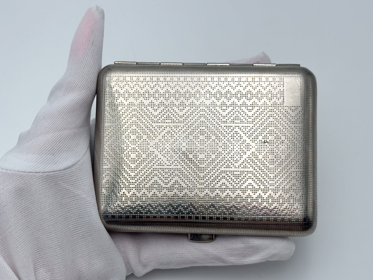 Vintage Geometric Guilloche Soviet Cigarette Case | USSR Silver Tone Checkerboard Metal Tobacciana