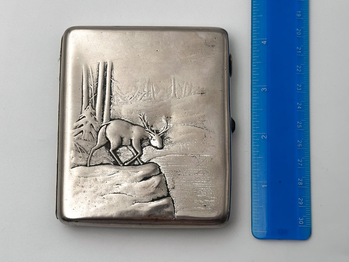 Cigarette Case Deer in Forest Vintage Soviet | Artel Mosyuvelir Cupronickel Tobacciana USSR