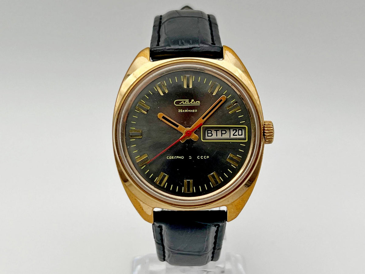 Vintage SLAVA 2428 AU 5 Soviet Mechanical Watch | Gilding  Wristwatch USSR Watch