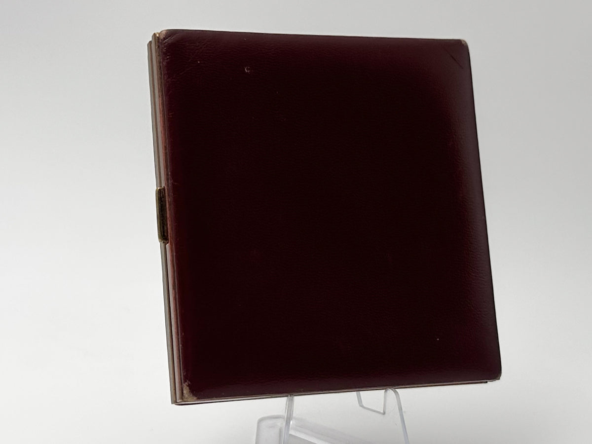 Vintage Cigarette Case Burgundy Leather Brass | Metal Pocket Box Retro Tobacciana