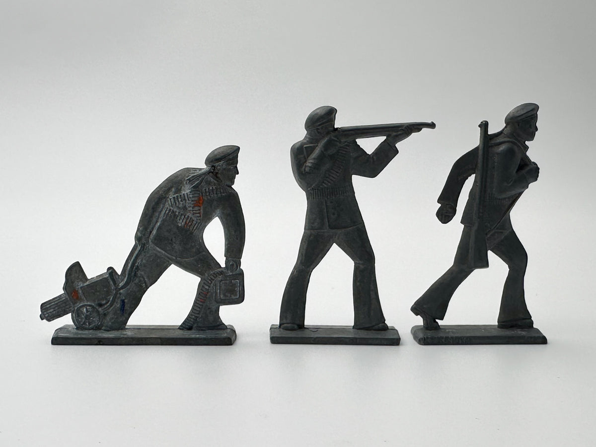 Vintage Soviet Revolutionary Sailors Metal Toy Soldiers | USSR Flat Metal Figures Set of 3