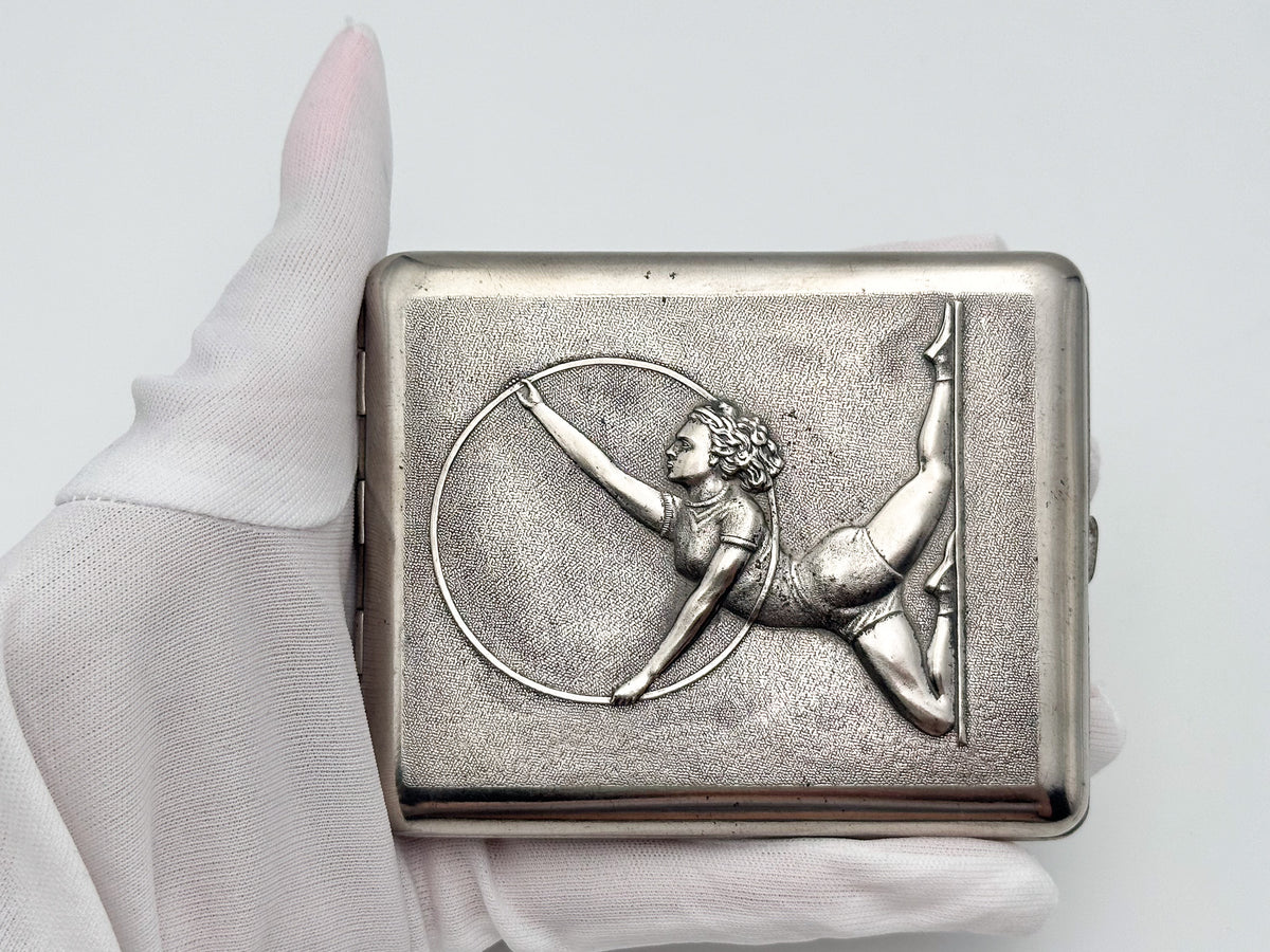 Vintage Rhythmic Gymnastics Gymnast with Hoop Cigarette Case | Lenemalier Artel Pocket Box Soviet Tobacciana USSR