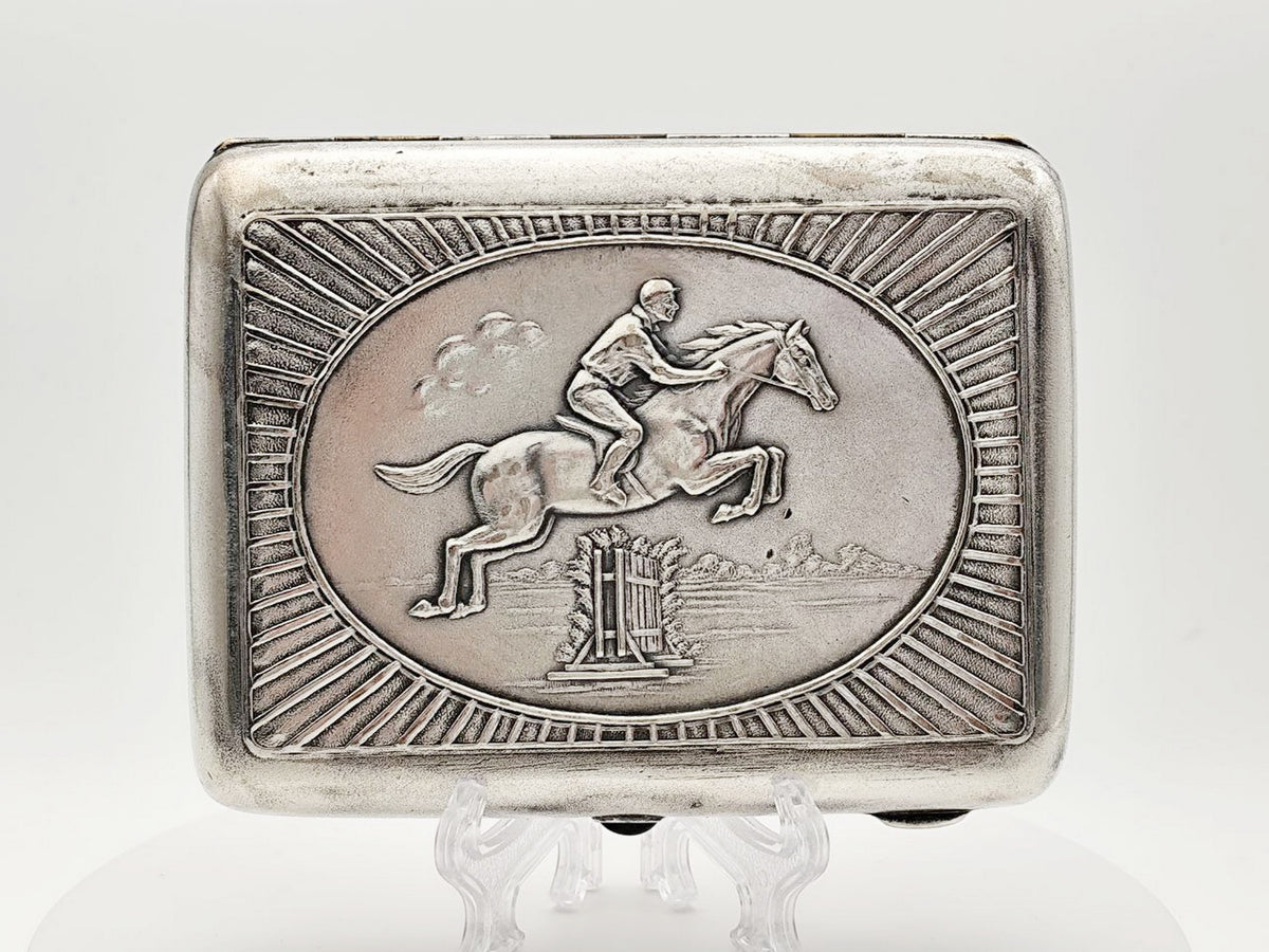 Vintage Equestrian Sport Jockey Cigarette Case | Moscow Jeweler Artel Melchior Soviet Tobacciana USSR