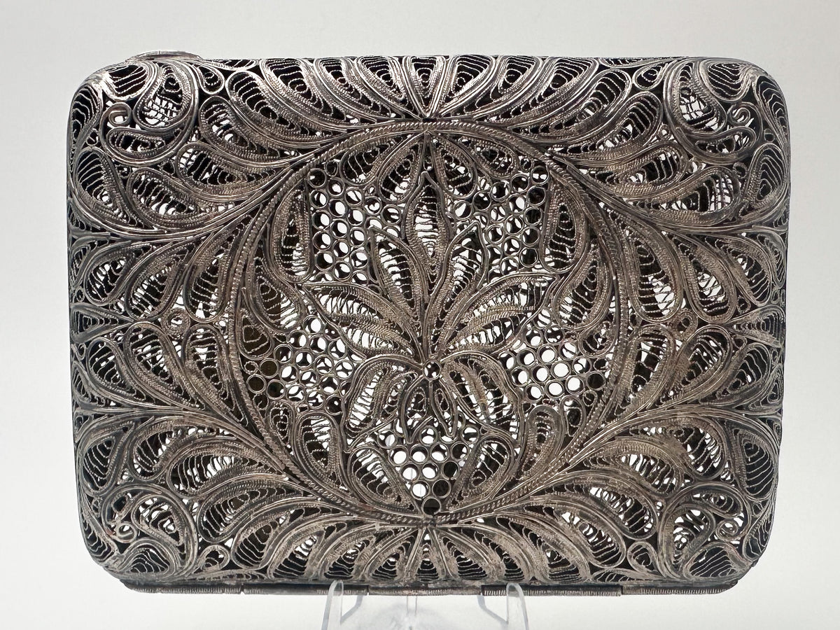 Cigarette Case Lotus Kazakovskaya Filigree Vintage Metal Smoking Box Scan USSR