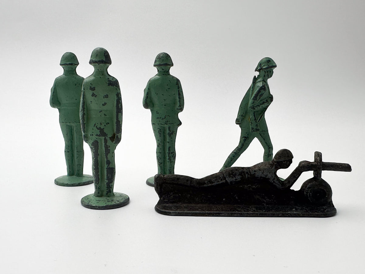 Vintage Soviet Metal Toy Soldiers "Stolbiki" Mixed Set | USSR Cast Figures with Prone Machine Gunner
