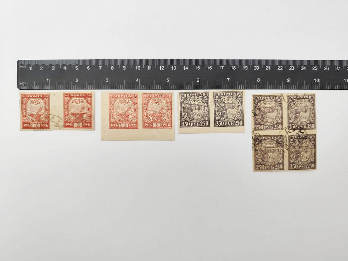 1917–1921 RSFSR Postage Stamps Collection | Vintage Early Soviet Stamp Quarter Block, Pairs & Singles Set of 19 MH