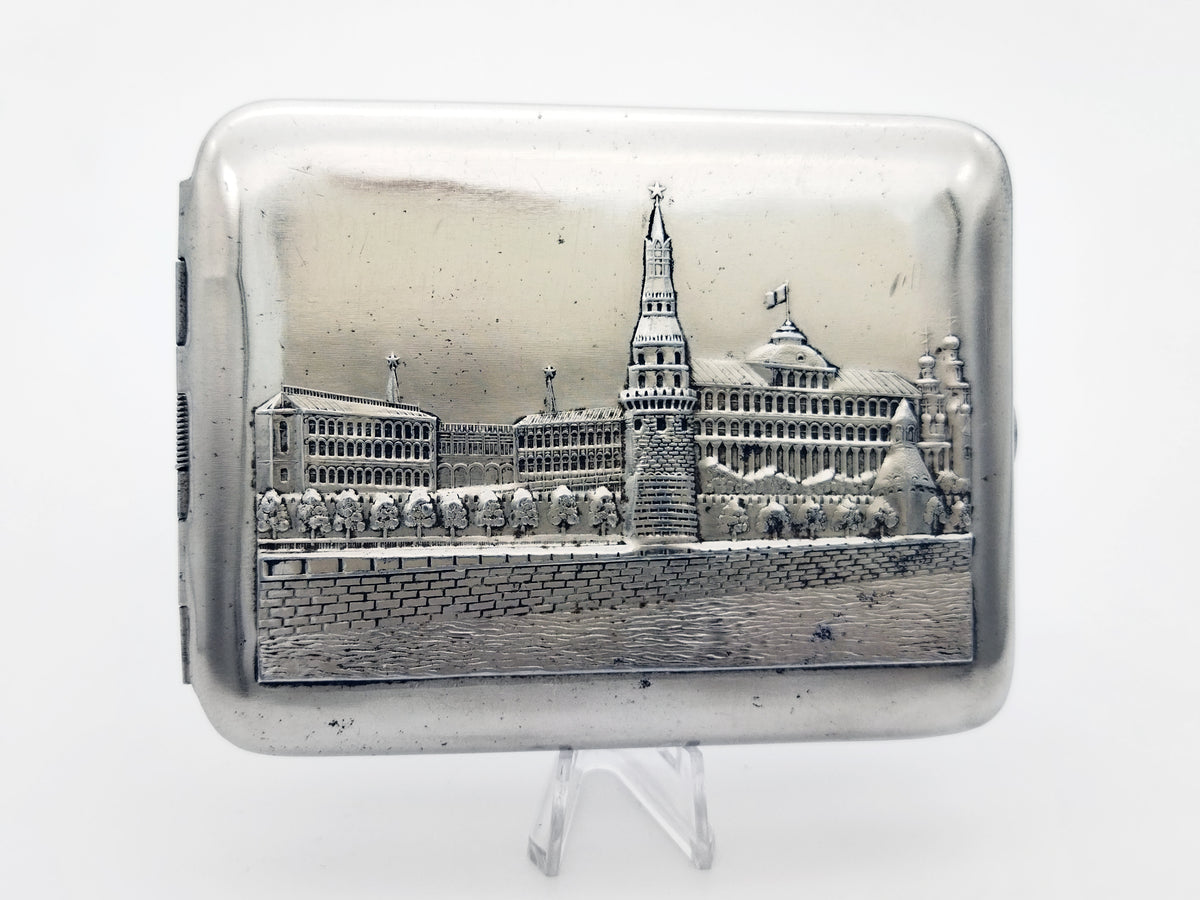 Vintage Moscow Kremlin Cigarette Case | Landmark Relief Pocket Box Soviet Tobacciana USSR