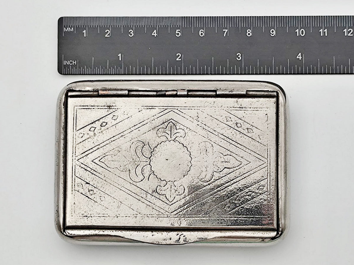 Vintage Rhombus Pattern Snuffbox | Engraved Flower Motif Cigarette Case Tobacciana USSR