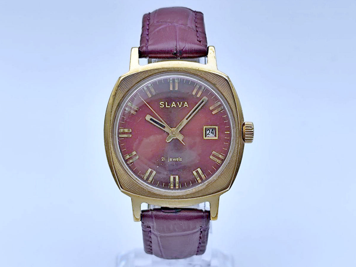 Vintage SLAVA 2414 AU 10 Soviet Mechanical Watch | Gilding  Wristwatch USSR Watch