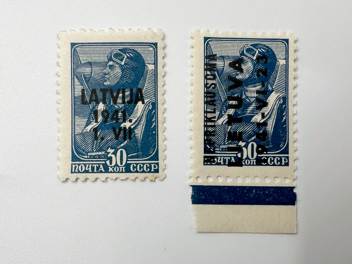 1941 Baltic WWII German Local Issue Postage Stamps Collection | Vintage Latvia & Estonia Overprints Set of 11 MH