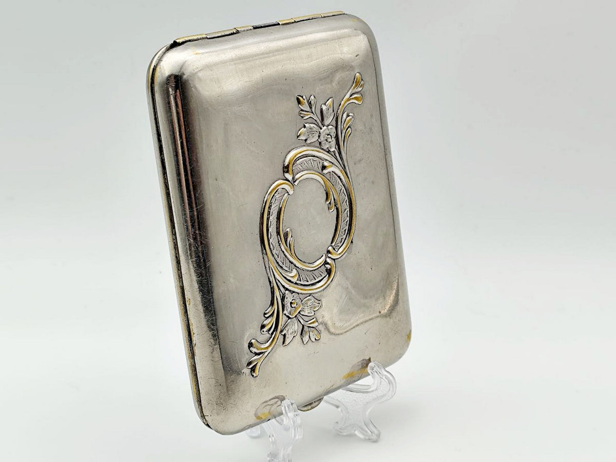 Vintage Floral Rocaille Cigarette Case | Mosshtamp Plant Pocket Box Soviet Tobacciana USSR