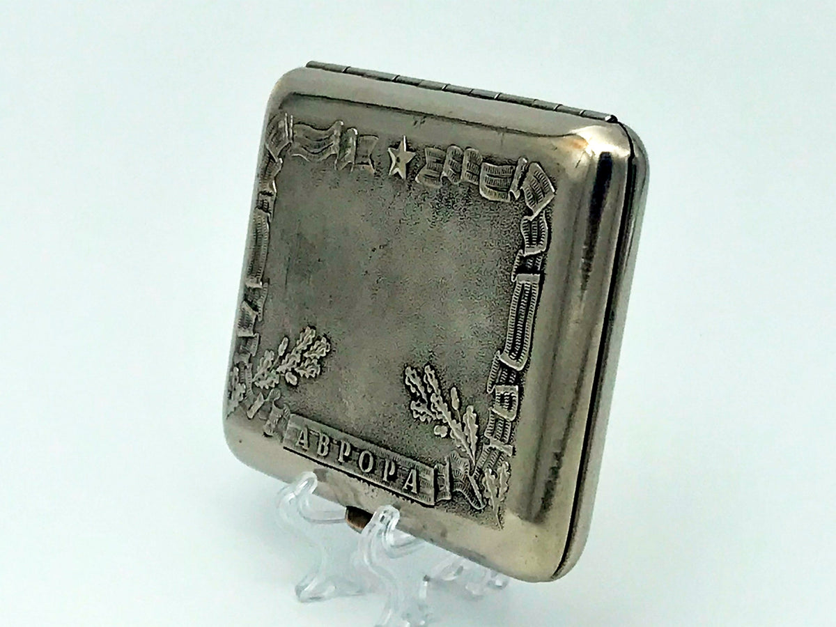 Vintage Cruiser Aurora Cigarette Case | 25 Years of October Relief Pocket Box Soviet Tobacciana USSR