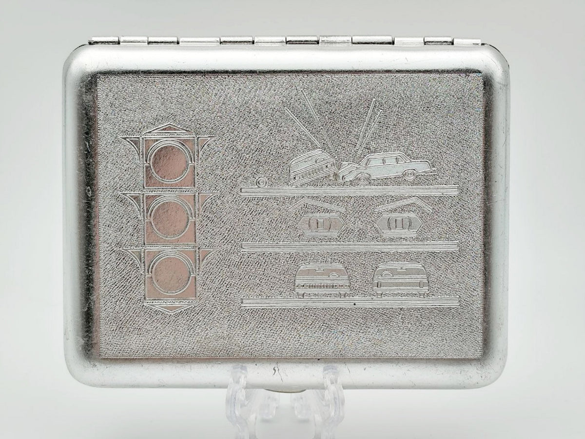 Vintage Traffic Rules Light Cigarette Case | Retro Car Accident Pocket Box Tobacciana USSR