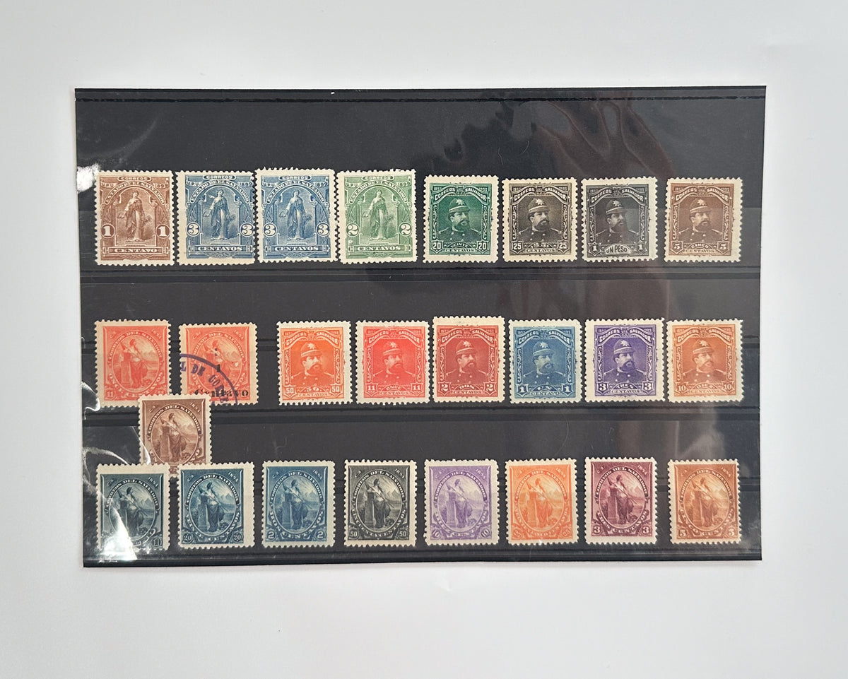 1890–1895 El Salvador Postage Stamps Collection | Vintage Antique Central America President & Justice Allegory Set of 25 MH Cancelled