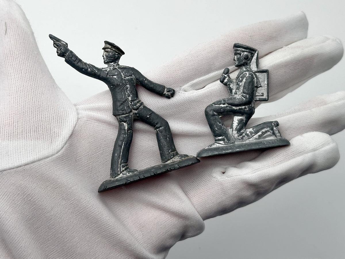 Vintage Soviet Revolutionary Sailors Metal Toy Soldiers Lot | USSR Flat Figures Combat Set of 10