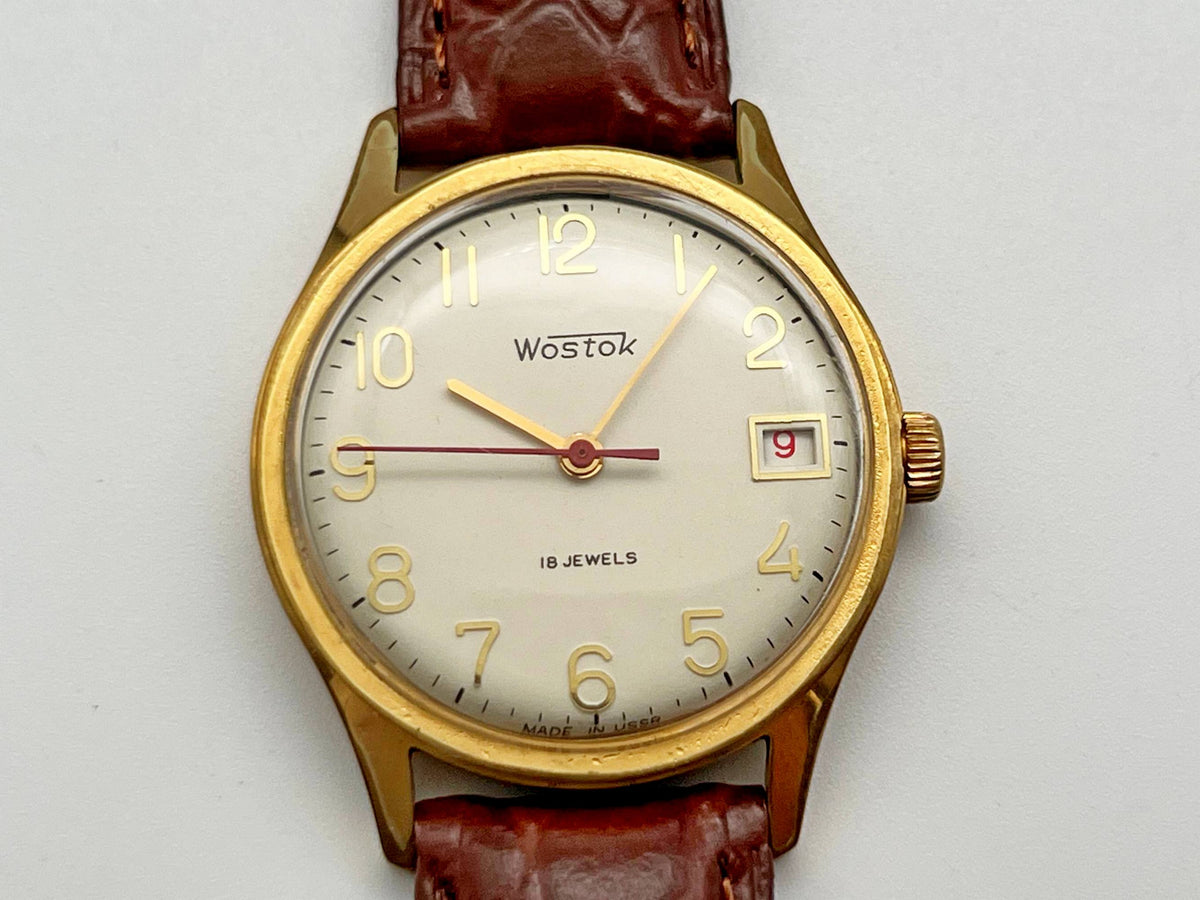 Vintage WOSTOK 2214 AU 10 Gilt Soviet Mechanical Wristwatch | Vostok USSR Watch