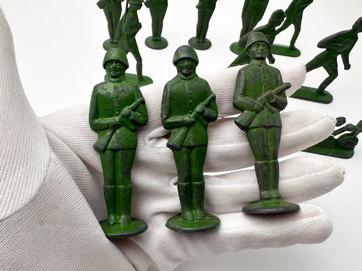 Vintage Soviet Metal Toy Soldiers Set | USSR Cast Figures with 2 Prone Machine Gunners