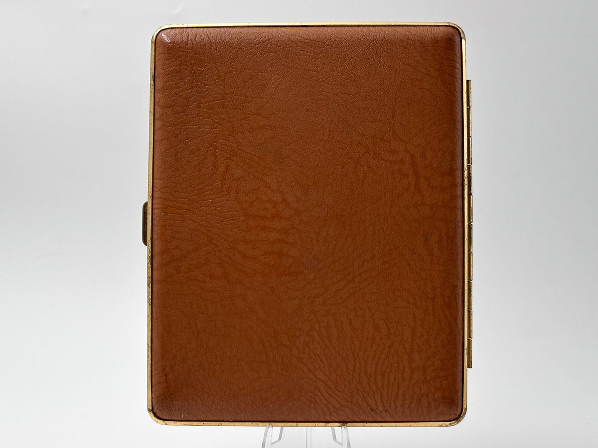 Vintage Large Brown Leatherette Brass Cigarette Case | Retro Pocket Box Western European Tobacciana