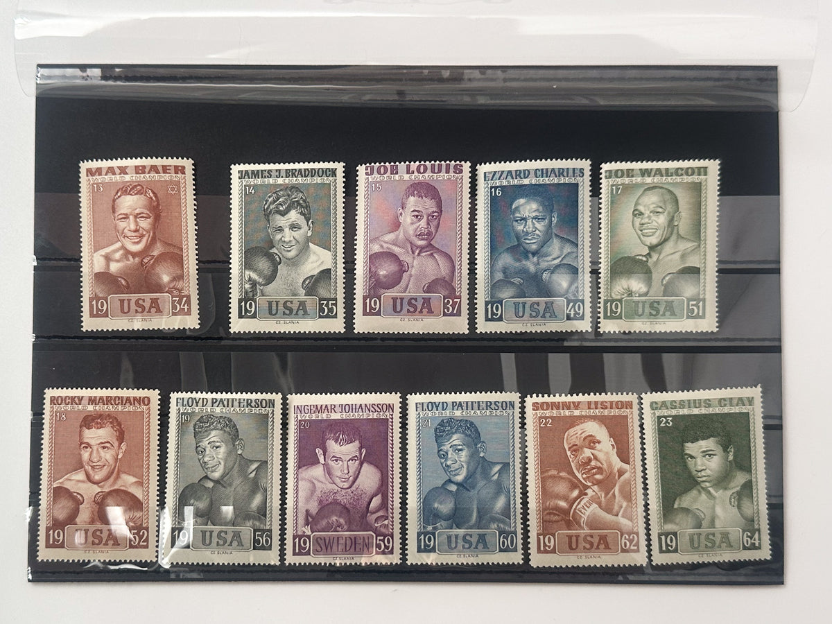 intage World Heavyweight Boxing Champions Cinderella Stamps | Muhammad Ali Joe Louis Joe Frazier Rocky Marciano Set of 23 MH
