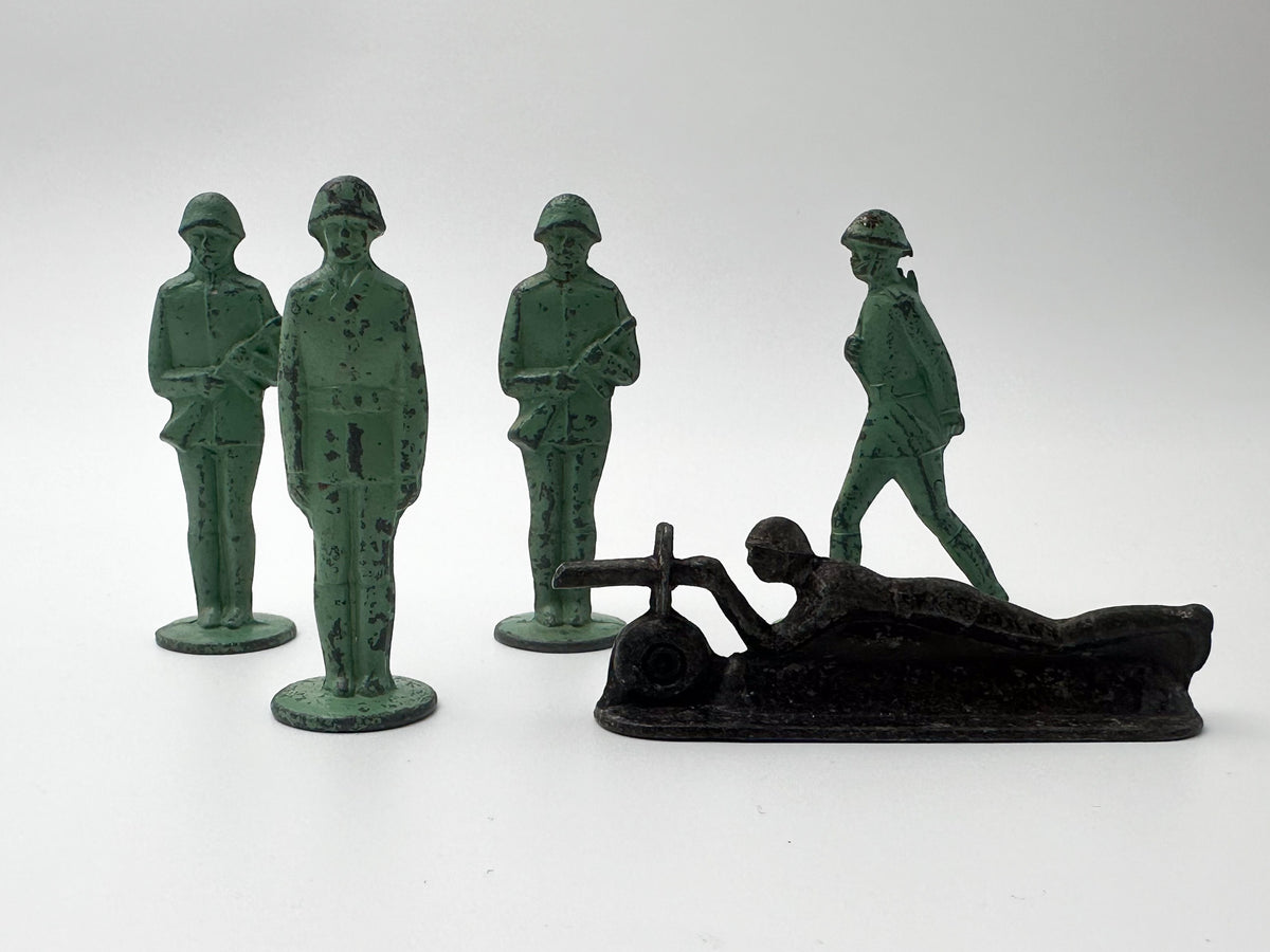 Vintage Soviet Metal Toy Soldiers "Stolbiki" Mixed Set | USSR Cast Figures with Prone Machine Gunner