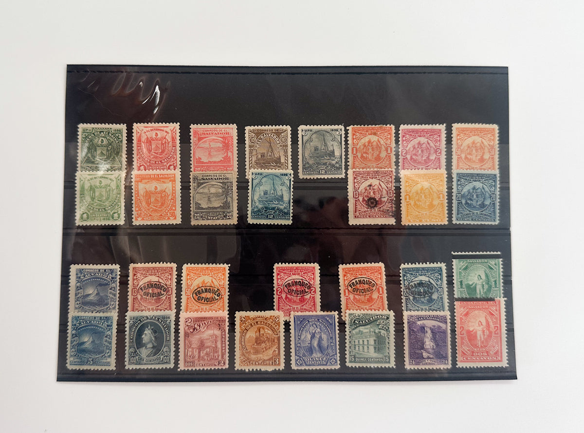 1890–1899 El Salvador Postage Stamps Collection | Vintage Antique Central America Official Overprints Set of 30 MH