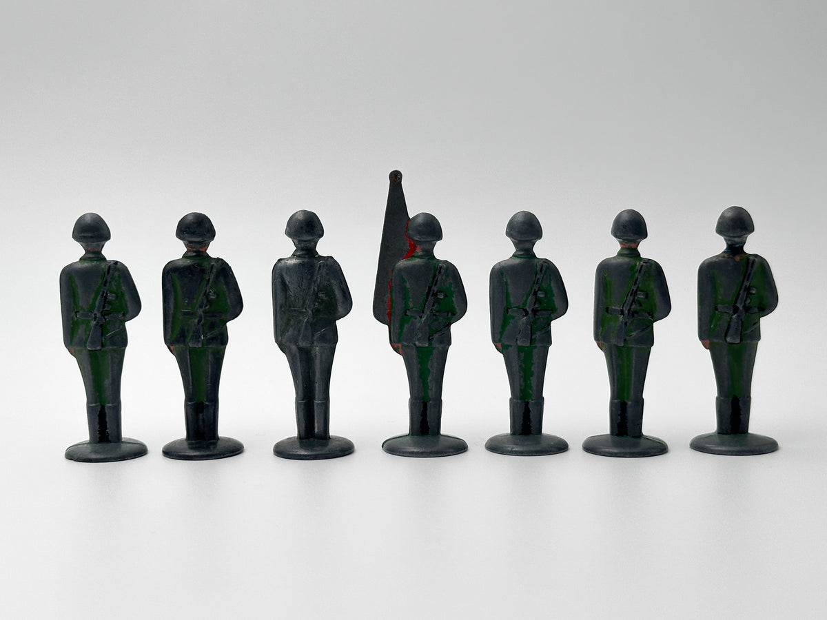 Vintage Soviet Metal Toy Soldiers "Stolbiki" Green Lot | USSR Cast Figures Parade Set of 7