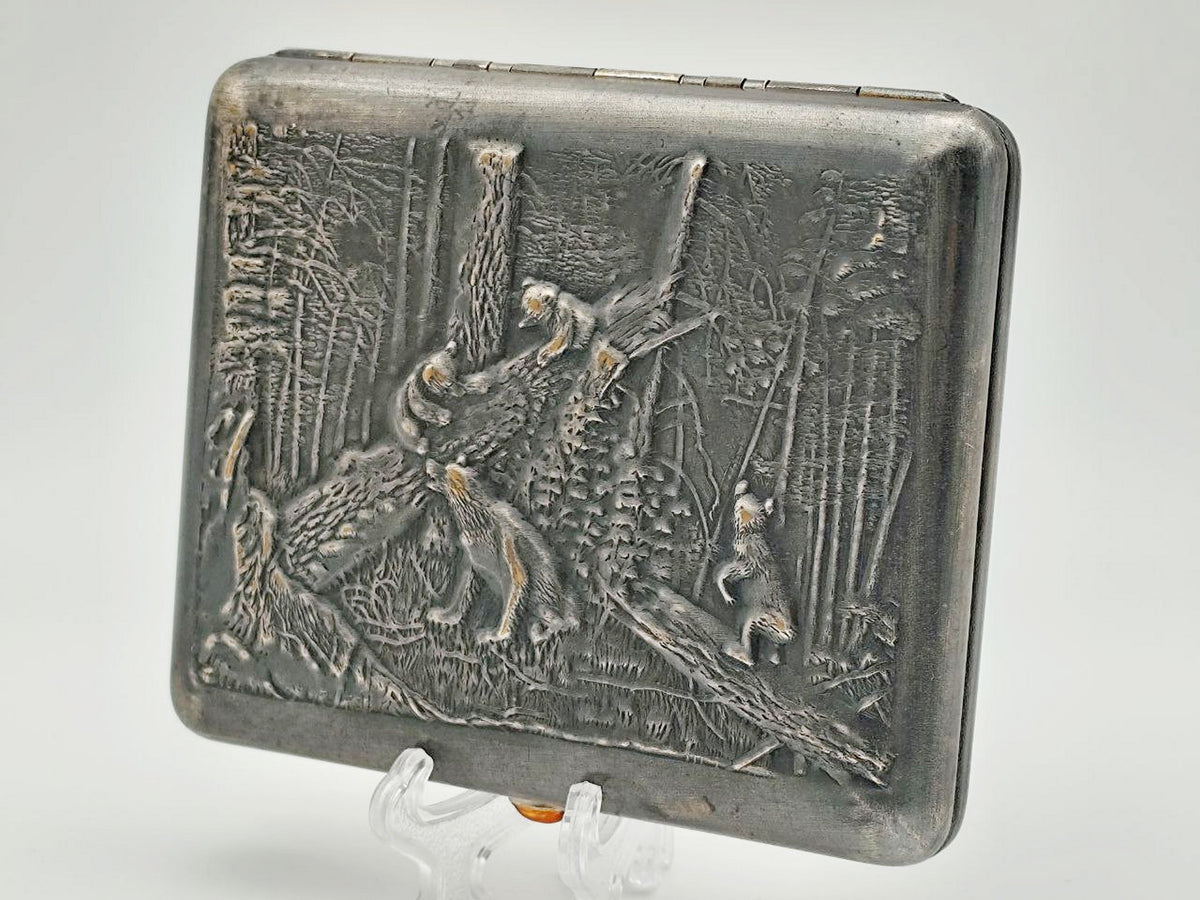 Cigarette Case Morning in Pine Forest Vintage Soviet | Shishkin Bears 1950s Tobacciana USSR