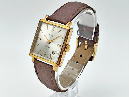 Vintage SLAVA 2414 AU 20 Soviet Mechanical Watch | Gilding  Wristwatch USSR Watch