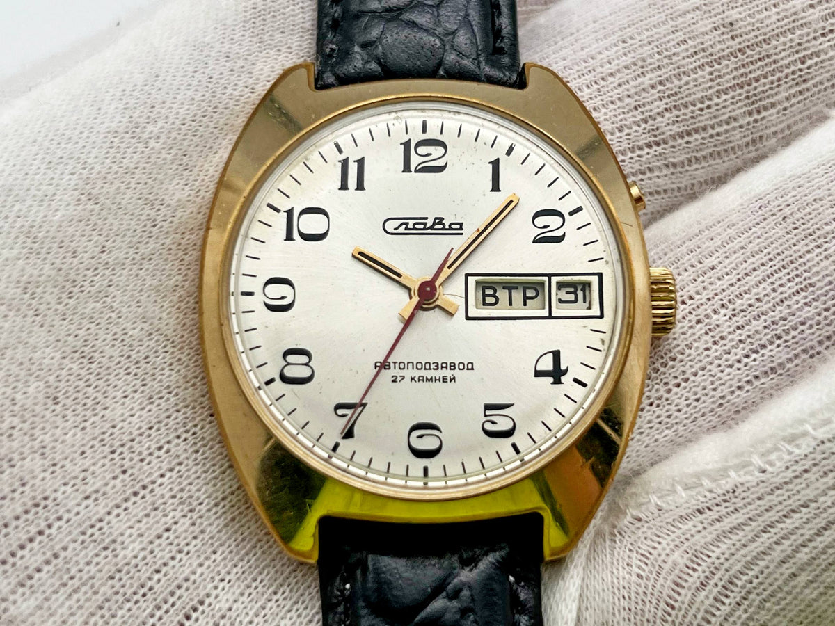Vintage SLAVA 2427 AU 5 Self-Winding Soviet Mechanical Watch | Gilding  Wristwatch USSR Watch