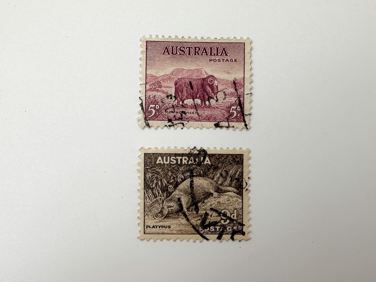 1930–1950s Australia Postage Stamps Collection | Vintage Australian Fauna Koala Kangaroo & Queen Elizabeth II Set of 12 MH Cancelled