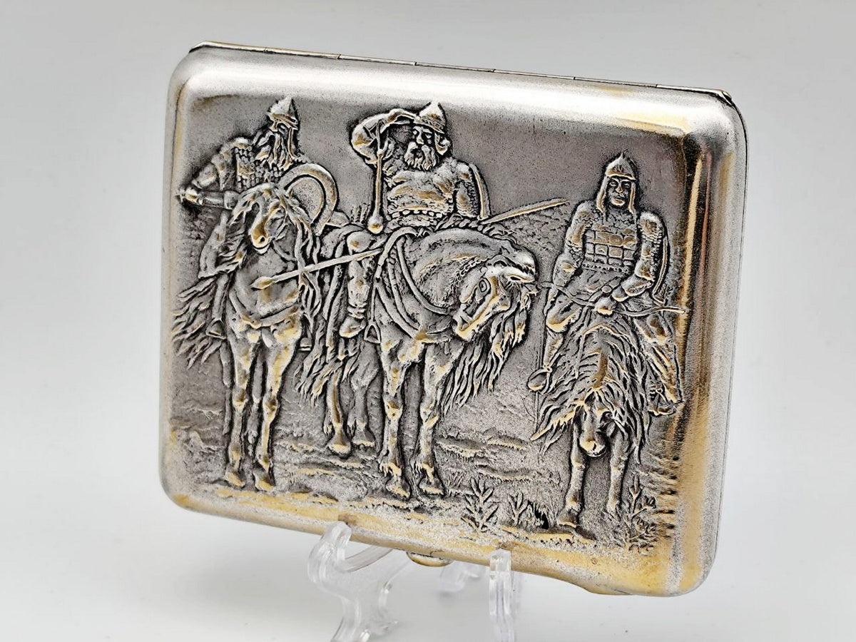 Cigarette Case Three Bogatyrs Vintage Soviet | Kyiv Artel 30 Years of October Tobacciana USSR