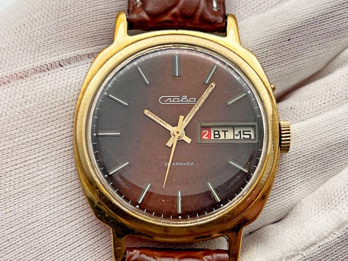 Vintage SLAVA 2428 AU 5 Soviet Mechanical Watch | Gilding  Wristwatch USSR Watch