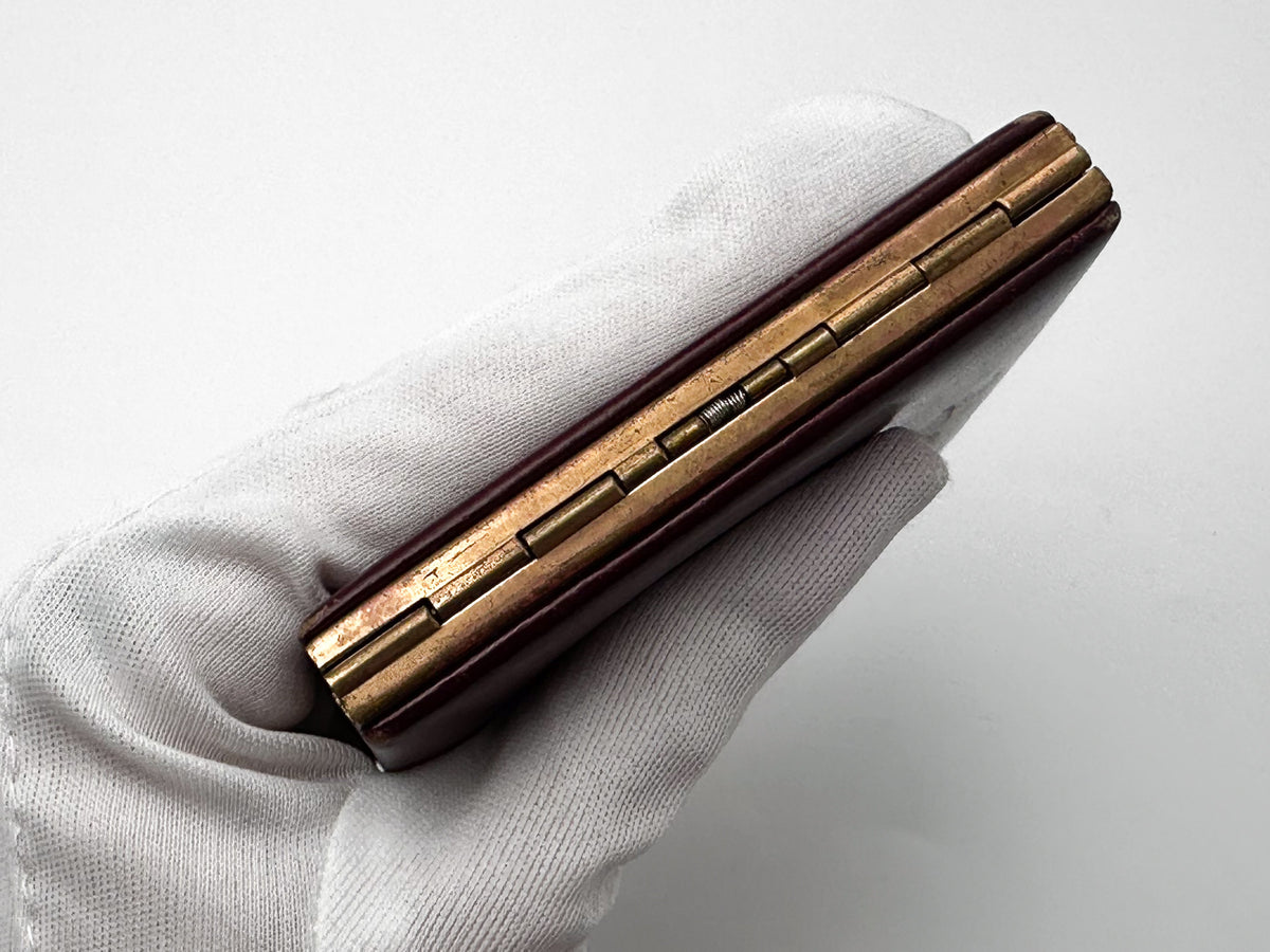 Vintage Cigarette Case Burgundy Leather Brass | Metal Pocket Box Retro Tobacciana