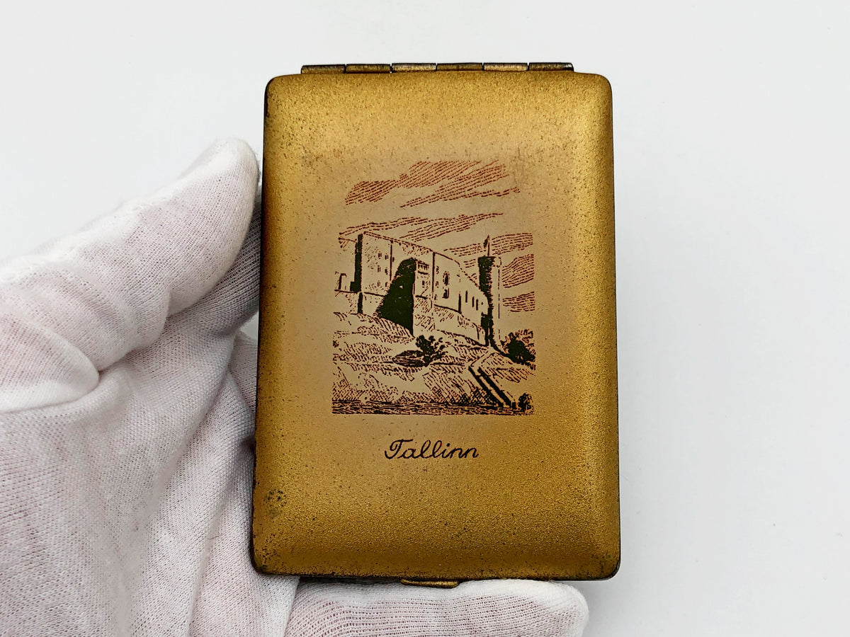 Vintage Tallinn City Views Cigarette Case | Estonian SSR Gold Tone Pocket Box Soviet Tobacciana USSR