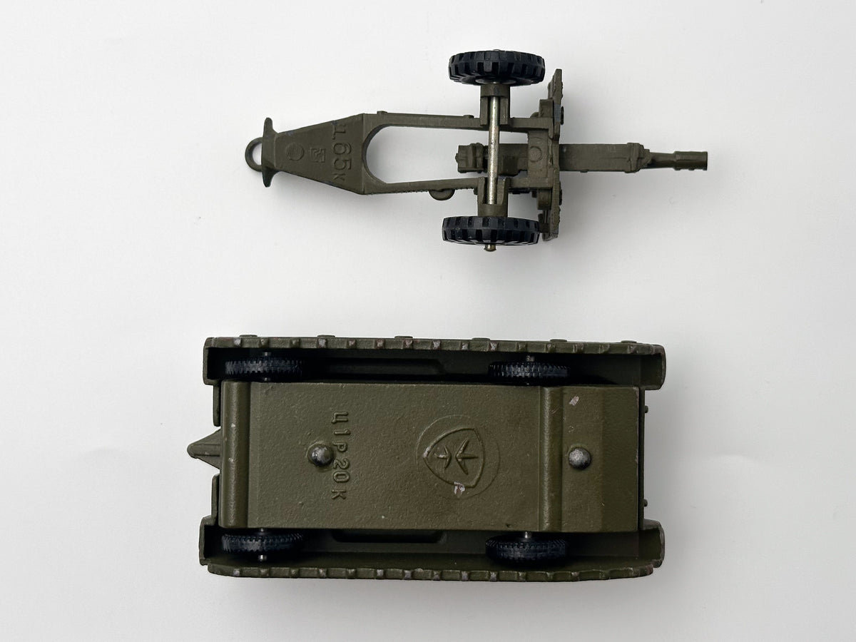 Vintage Soviet Diecast Military Toy Tractor with Anti-Tank Gun USSR 1980s | Tula Cartridge Works TPZ