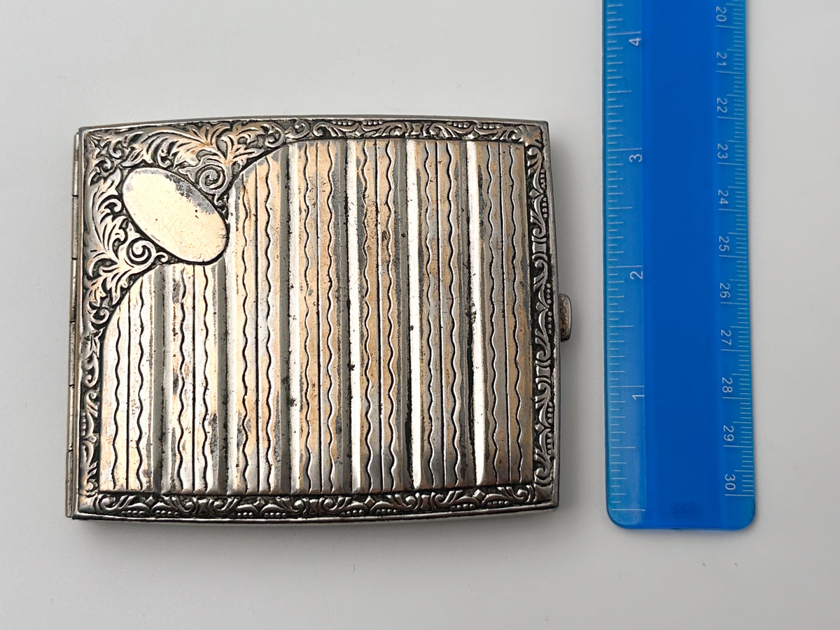Vintage Guilloche Floral Cigarette Case | Mid-Century Stripe Pattern Pocket Box Soviet Tobacciana USSR