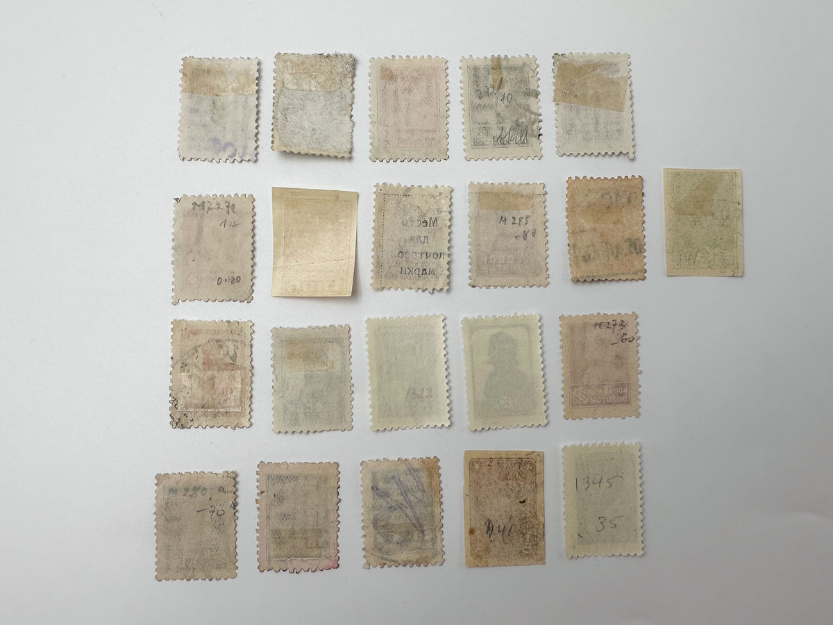 1923–1927 USSR Postage Stamps Collection | Vintage Early Soviet Gold Standard Shadr Definitive Set of 21 MH Cancelled