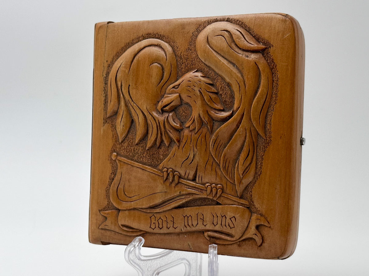 Cigarette Case German Eagle Carved Wood | Gott Mit Uns Trench Art Souvenir Tobacciana