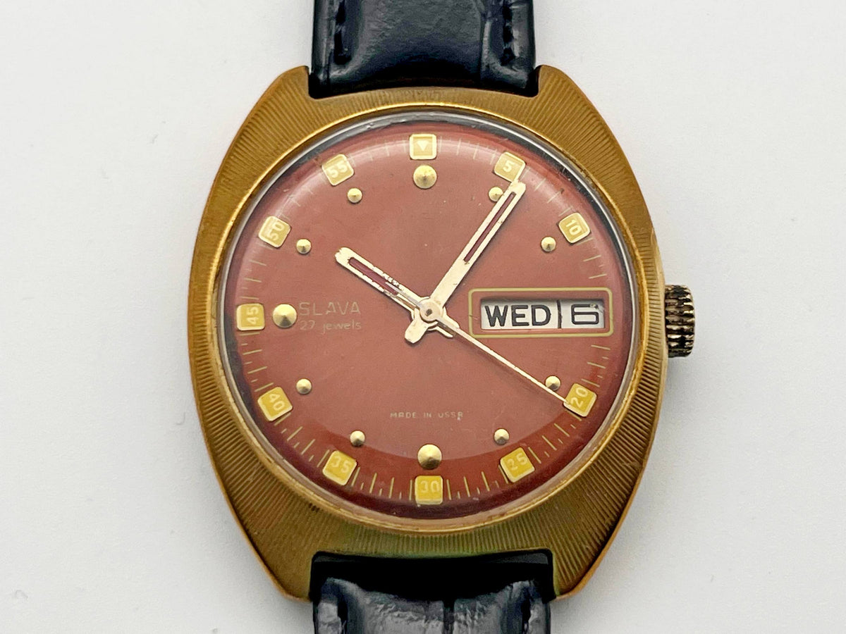 Vintage SLAVA 2427 AU 10 Self-Winding Soviet Mechanical Watch | Gilding  Wristwatch USSR Watch
