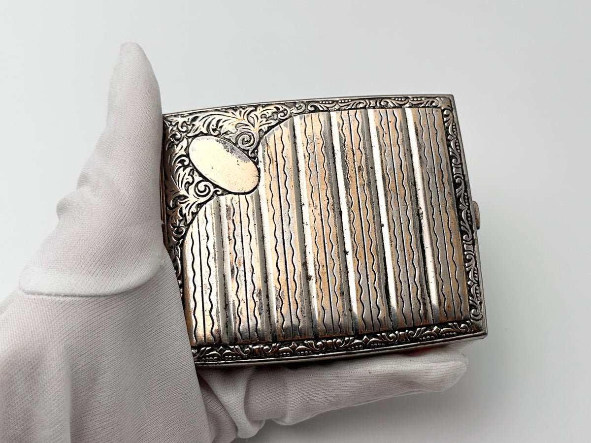 Vintage Guilloche Floral Cigarette Case | Mid-Century Stripe Pattern Pocket Box Soviet Tobacciana USSR