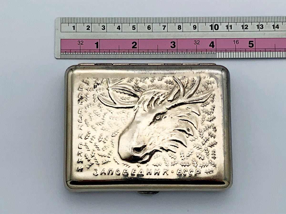 Vintage Berezinsky Reserve Moose Cigarette Case | Belorussian BSSR Wildlife Pocket Box Soviet Tobacciana USSR